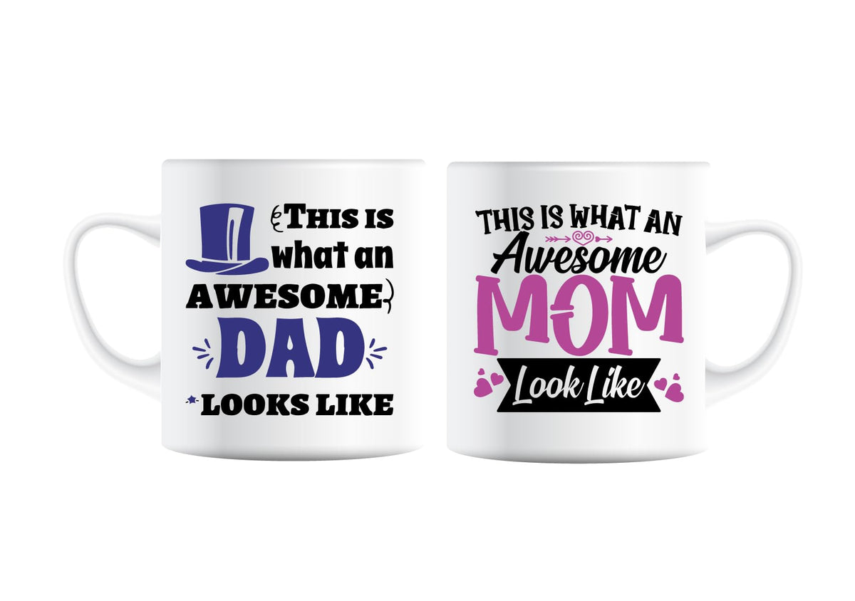 Awesome Dad and Awesome Mom mugs side by side