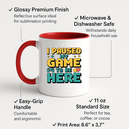 Colour handle mug with labels for 11oz size and easy-grip handle