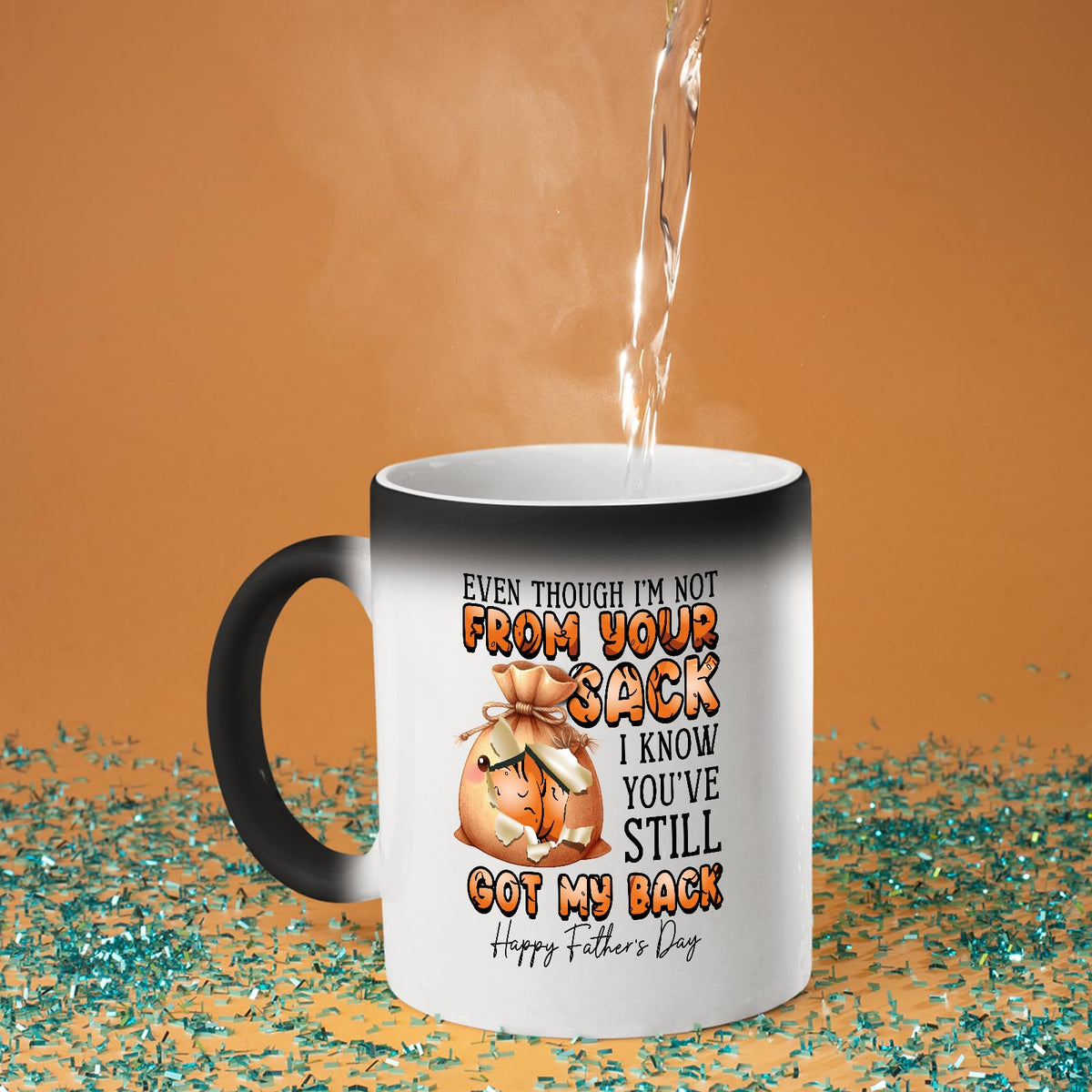 Hot water poured into the Not From Your Sack colour changing mug as the design appears