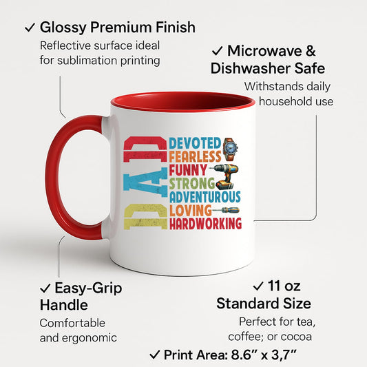 Colour handle mug with labels for 11oz size, glossy finish and easy-grip handle