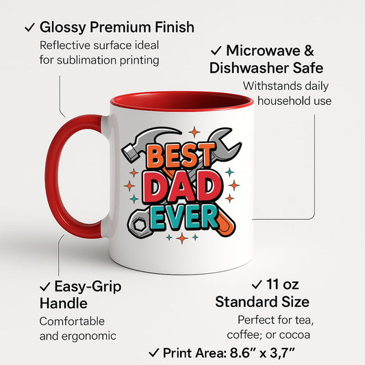 Colour handle mug with labels for 11oz size, glossy finish and easy-grip handle