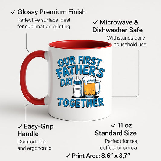 Colour handle mug with labels for 11oz size, glossy finish and easy-grip handle