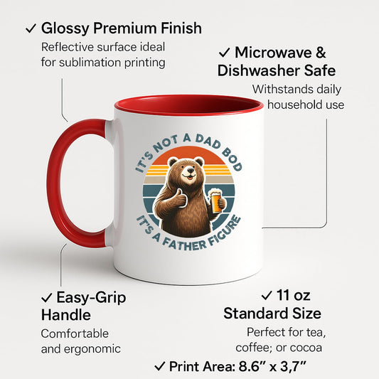 Colour handle mug with labels for 11oz size, glossy finish and easy-grip handle