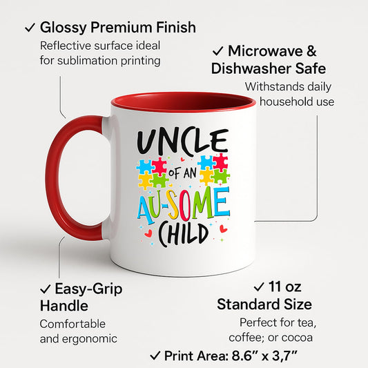 Colour handle mug with labels for 11oz size, glossy finish and easy-grip handle