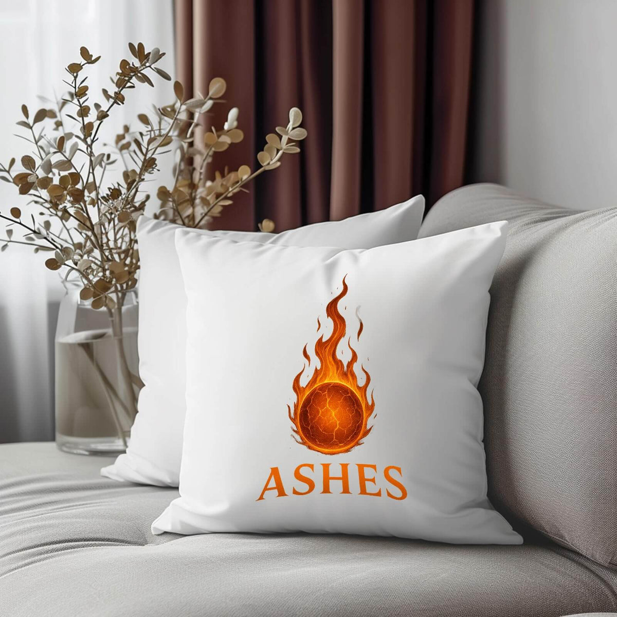 Ashes cricket cushion on a sofa