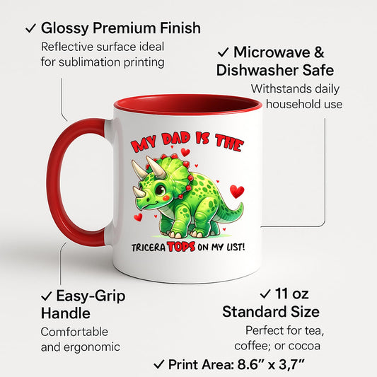 Colour handle mug with labels for 11oz size, glossy finish and easy-grip handle
