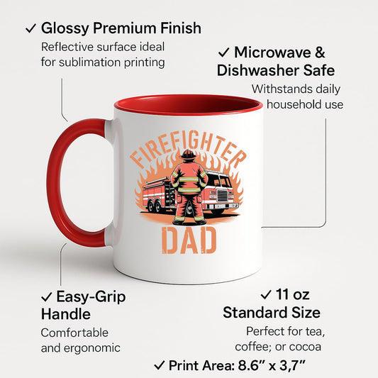 Colour handle mug with labels for 11oz size, glossy finish and easy-grip handle