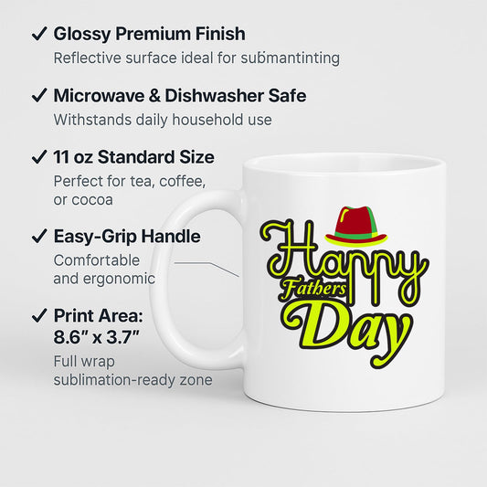 Father's Day mug with labels for 11oz size and easy-grip handle