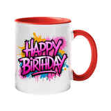 Happy Birthday Colour Handle Mug – Funny Colorful Ceramic Gift for Husband, Wife, Parents, Friends, or Couples