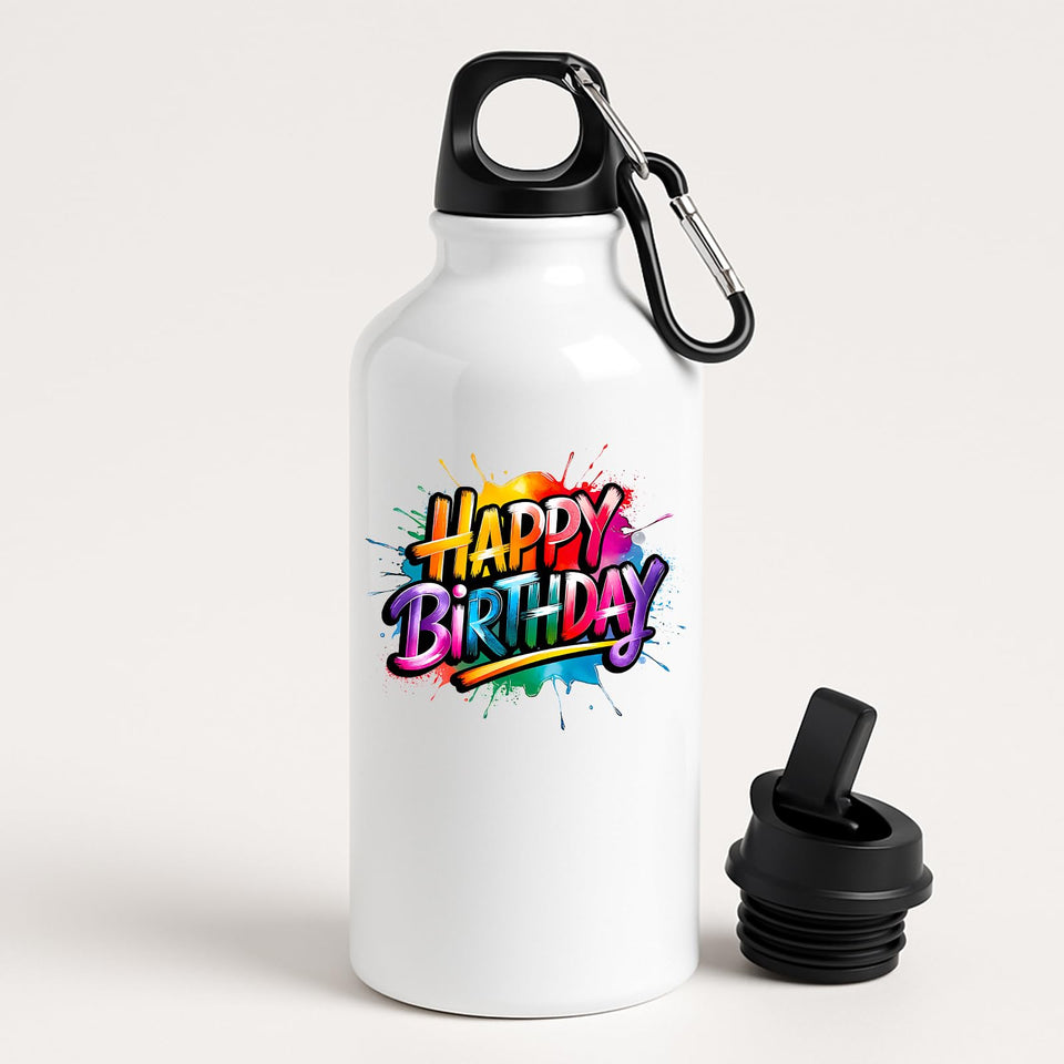 Happy Birthday Water Bottle Colourful Print Washable Fun Surprise Gift Present Birthday for Him Her or Kids Drink for School Travel Gym or outsider Cycling