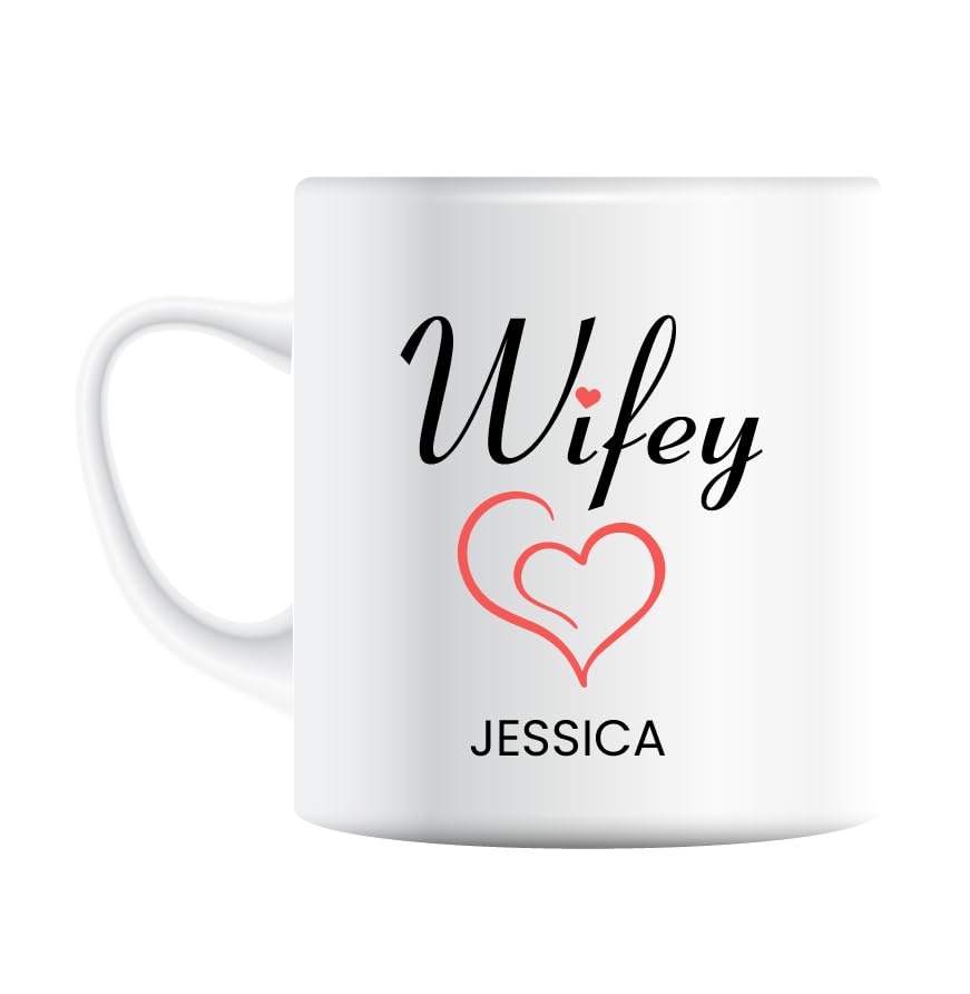 Wifey mug with a red heart and example name