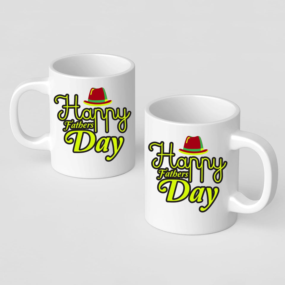 Happy Fathers Day Mug Red Hat Design Unique Ceramic Coffee Cup Gift for Dad Papa or Grandad Fun Present Idea