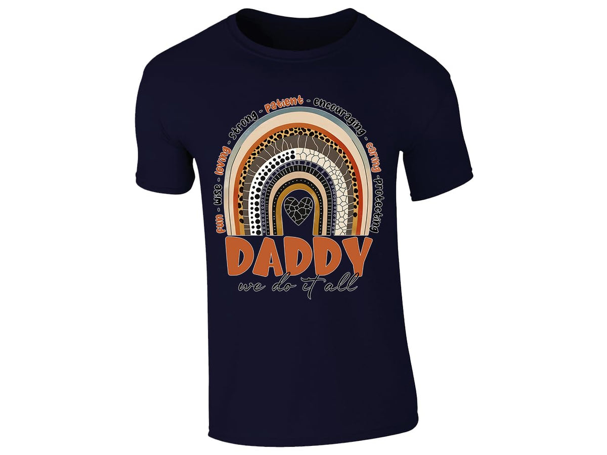 Navy men's T-shirt with Daddy rainbow design – “we do it all”