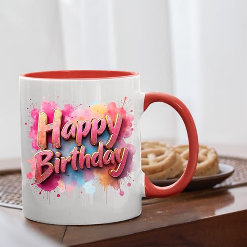 Happy Birthday Colour Mug – Splash Print Ceramic Cup for Dad, Mum, Kids & Friends