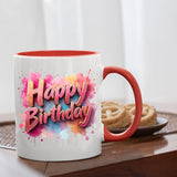 Happy Birthday Colour Mug – Splash Print Ceramic Cup for Dad, Mum, Kids & Friends