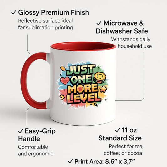 Colour handle mug with labels for 11oz size and easy-grip handle