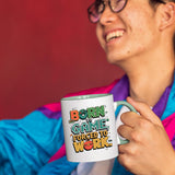 Smiling man holding the colour handle mug