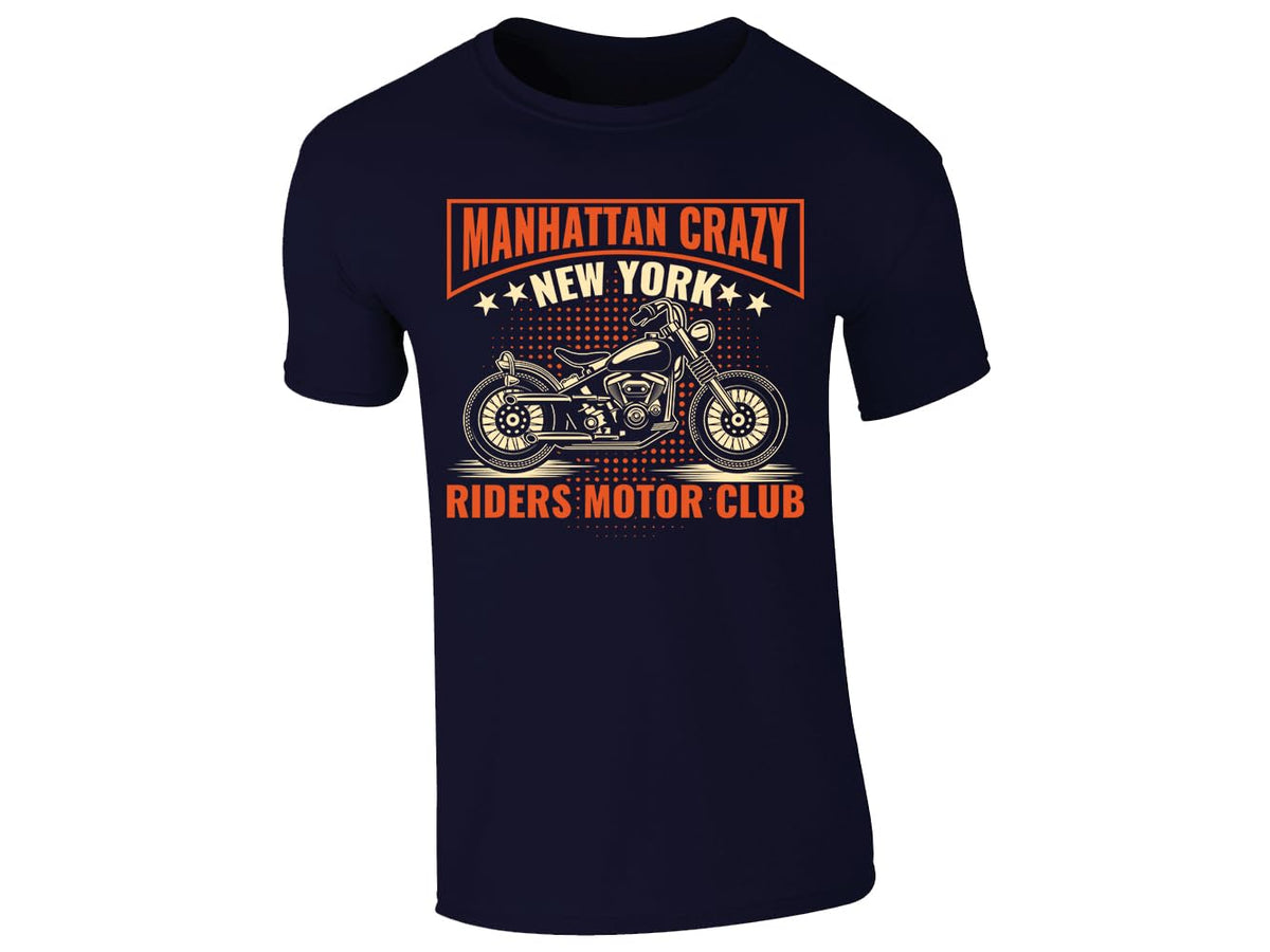Men's T-shirt with a “Manhattan Crazy – New York Riders Motor Club” motorbike badge