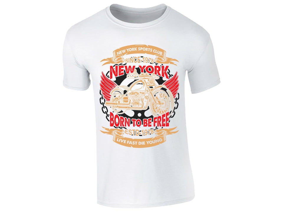 Classic Biker Vintage Biker Mens T-Shirt Motorcycle Rider Tee New York Style Freedom Graphic Shirt Born to Ride Classic Design