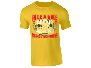 Brings Happiness T-Shirt Mens Winged Motorcycle Skull Graphic Biker Enthusiasts Ride a Bike Cool Rider Shirt Party Wear Style