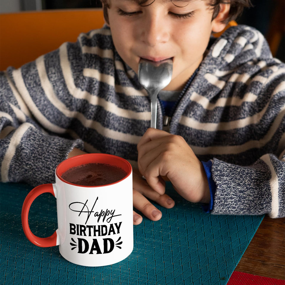 Best Happy Birthday Dad Colour Mug – Stylish 2025 Ceramic Coffee Cup with Inner/Handle Accent | Gift from Son or Daughter
