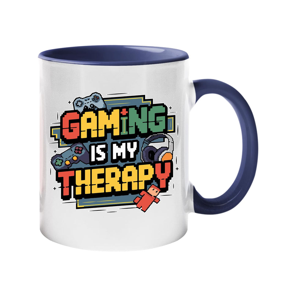 Colour handle mug with colourful “Gaming Is My Therapy” lettering