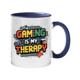Colour handle mug with colourful “Gaming Is My Therapy” lettering