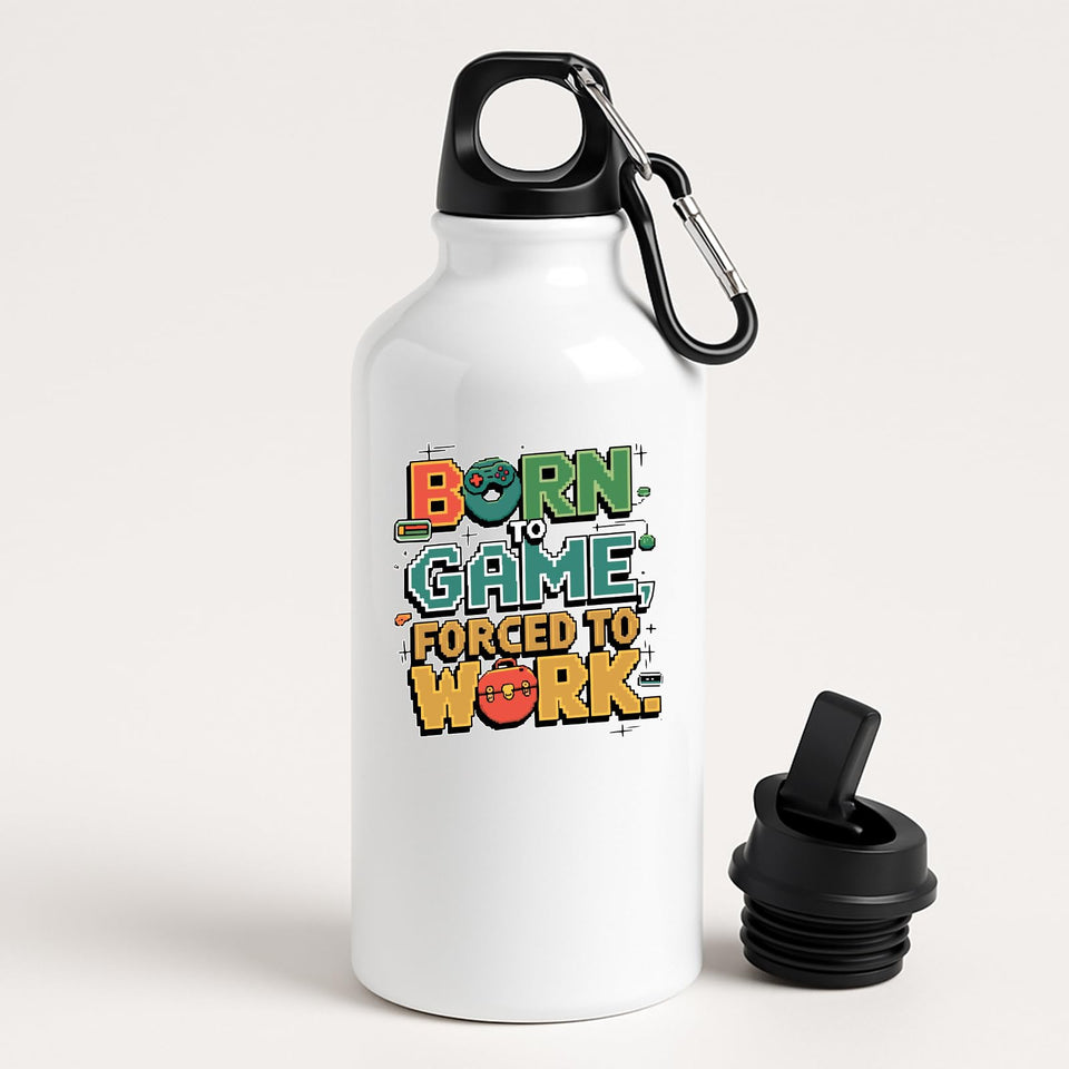 Born to Game Forced to Work Water Bottle Gamer Bottle Funny Gaming Design Game Controller Retro Style Hydration Gift for Work or Gym Players Streamers