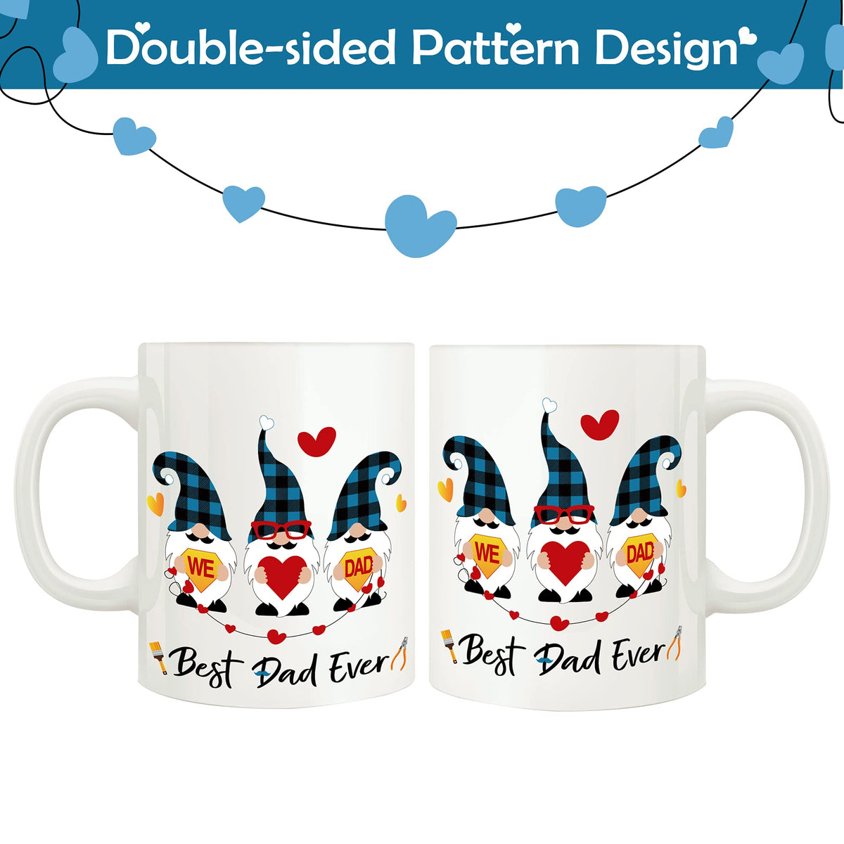 Two Best Dad Ever gnome mugs showing both sides