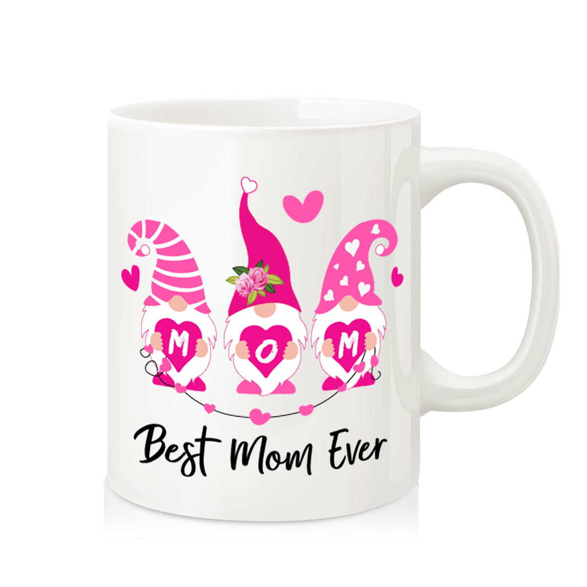 White mug with three pink gnomes and Best Mom Ever