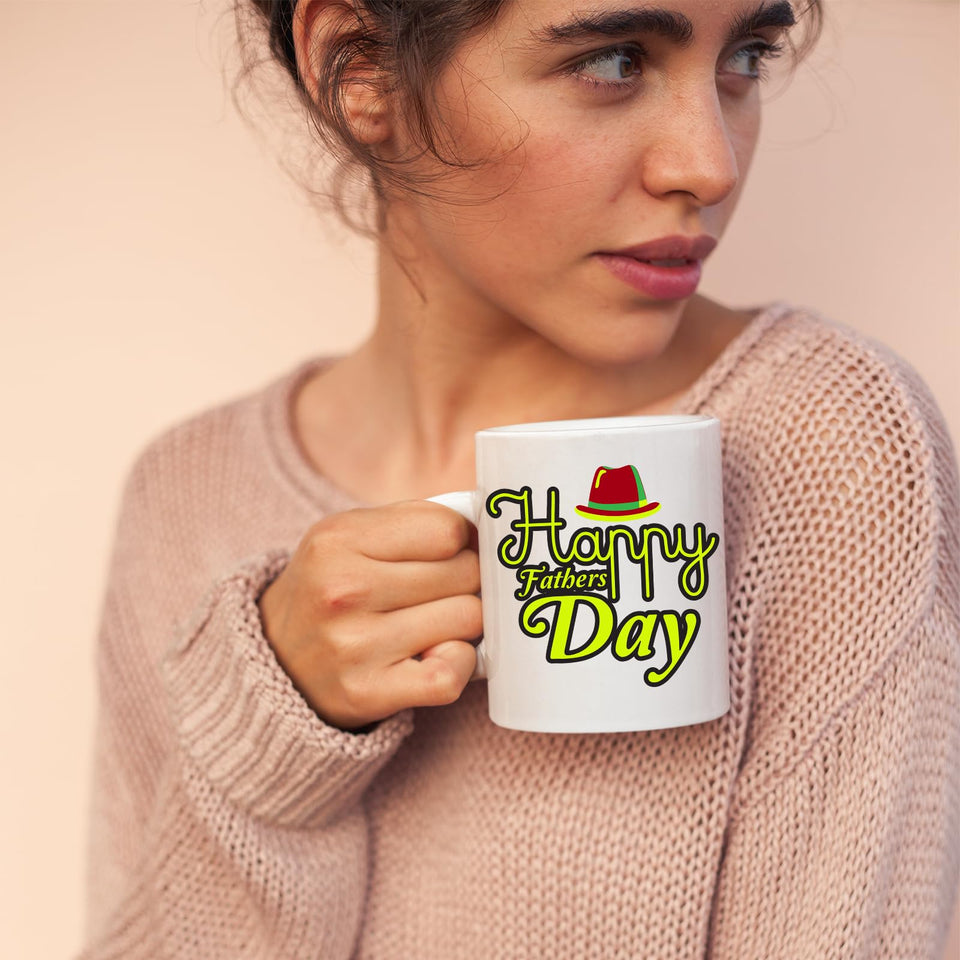 Happy Fathers Day Mug Red Hat Design Unique Ceramic Coffee Cup Gift for Dad Papa or Grandad Fun Present Idea