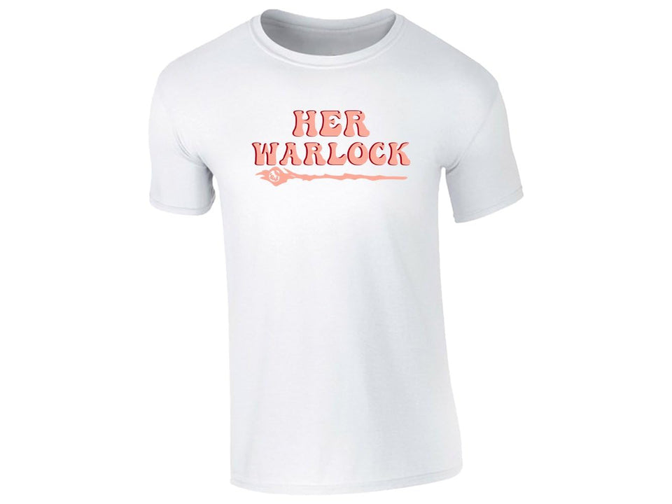White men's T-shirt with “Her Warlock” wand design