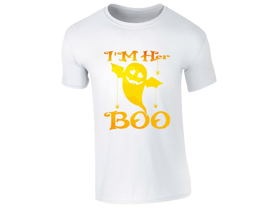 White men's T-shirt with “I’m her Boo” ghost design