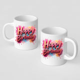Happy Birthday Mug Colourful Text Splash Design Gift Cup Fun Birthday Present for Him Her or Kids Ceramic Coffee Tea Mug for Birthday Party Celebration or Daily Use