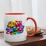 Mug with a red handle beside biscuits