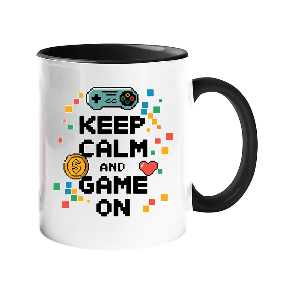 Keep Calm and Game On Mug – Funny Gamer Coffee Cup with Controller Design for Him, Her, Geeks & Console Lovers