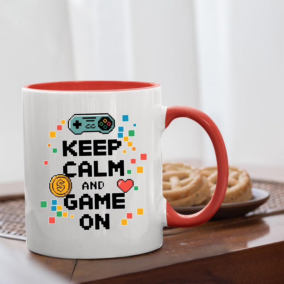 Keep Calm and Game On Mug – Funny Gamer Coffee Cup with Controller Design for Him, Her, Geeks & Console Lovers