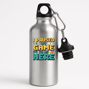 I Paused My Game to Be Here Water Bottle Funny Gamer Hydration Bottle Controller Design Reusable Video Game Gift for Him Her Geek Nerd Bottle for Teens Console Players Streamers