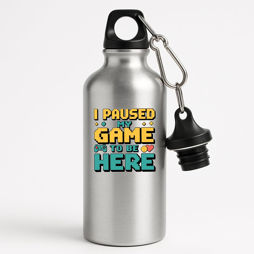 I Paused My Game to Be Here Water Bottle Funny Gamer Hydration Bottle Controller Design Reusable Video Game Gift for Him Her Geek Nerd Bottle for Teens Console Players Streamers