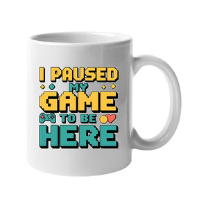 I Paused My Game to Be Here Mug Funny Gamer Coffee Cup Controller Video Game Gift for Him Her Geek Nerd Gaming Mug for Console Players Kids Teens and Adults