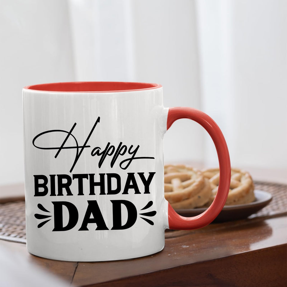 Best Happy Birthday Dad Colour Mug – Stylish 2025 Ceramic Coffee Cup with Inner/Handle Accent | Gift from Son or Daughter