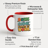 Colour handle mug with labels for 11oz size and easy-grip handle