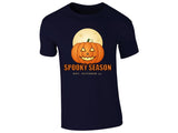 Navy kids' T-shirt with “Spooky Season – Est. October 31” pumpkin and moon design