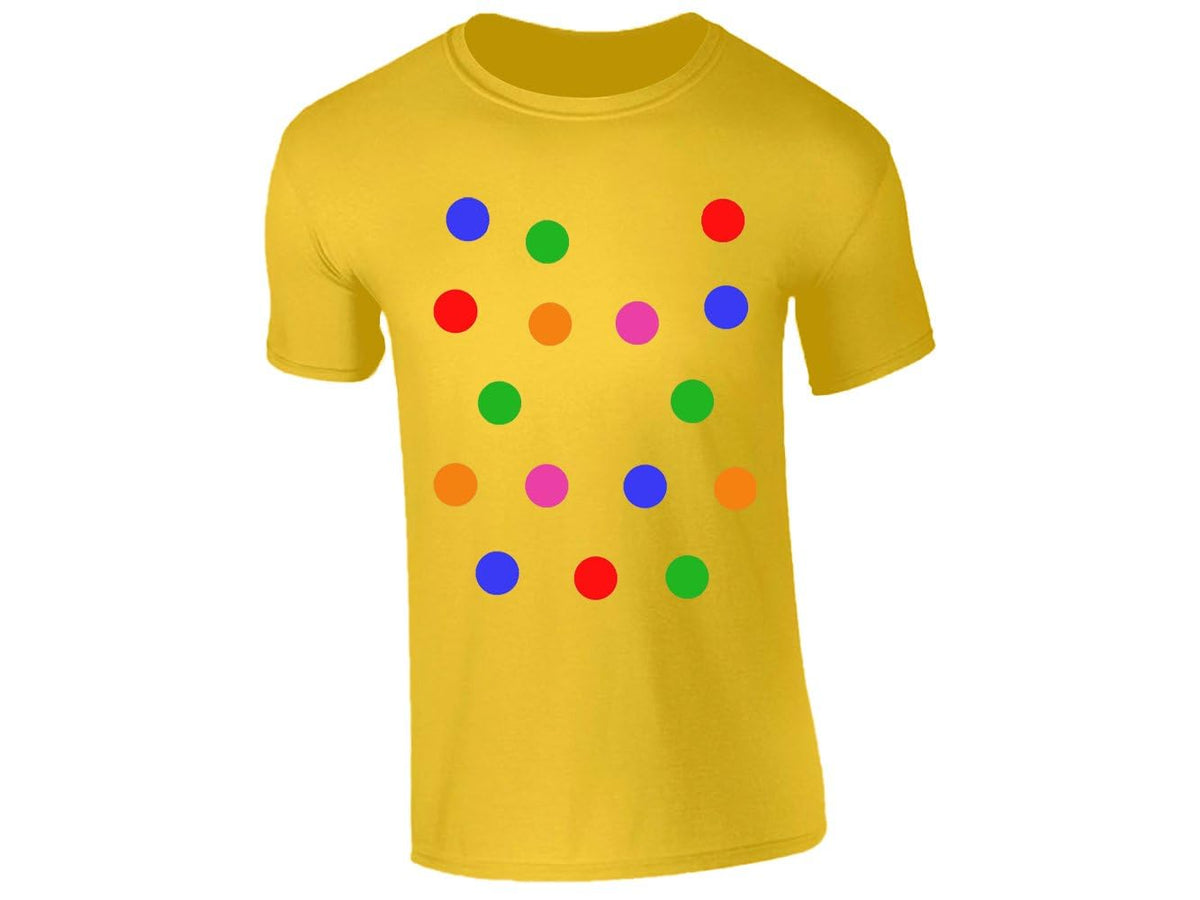 Yellow men's T-shirt with big colourful spots