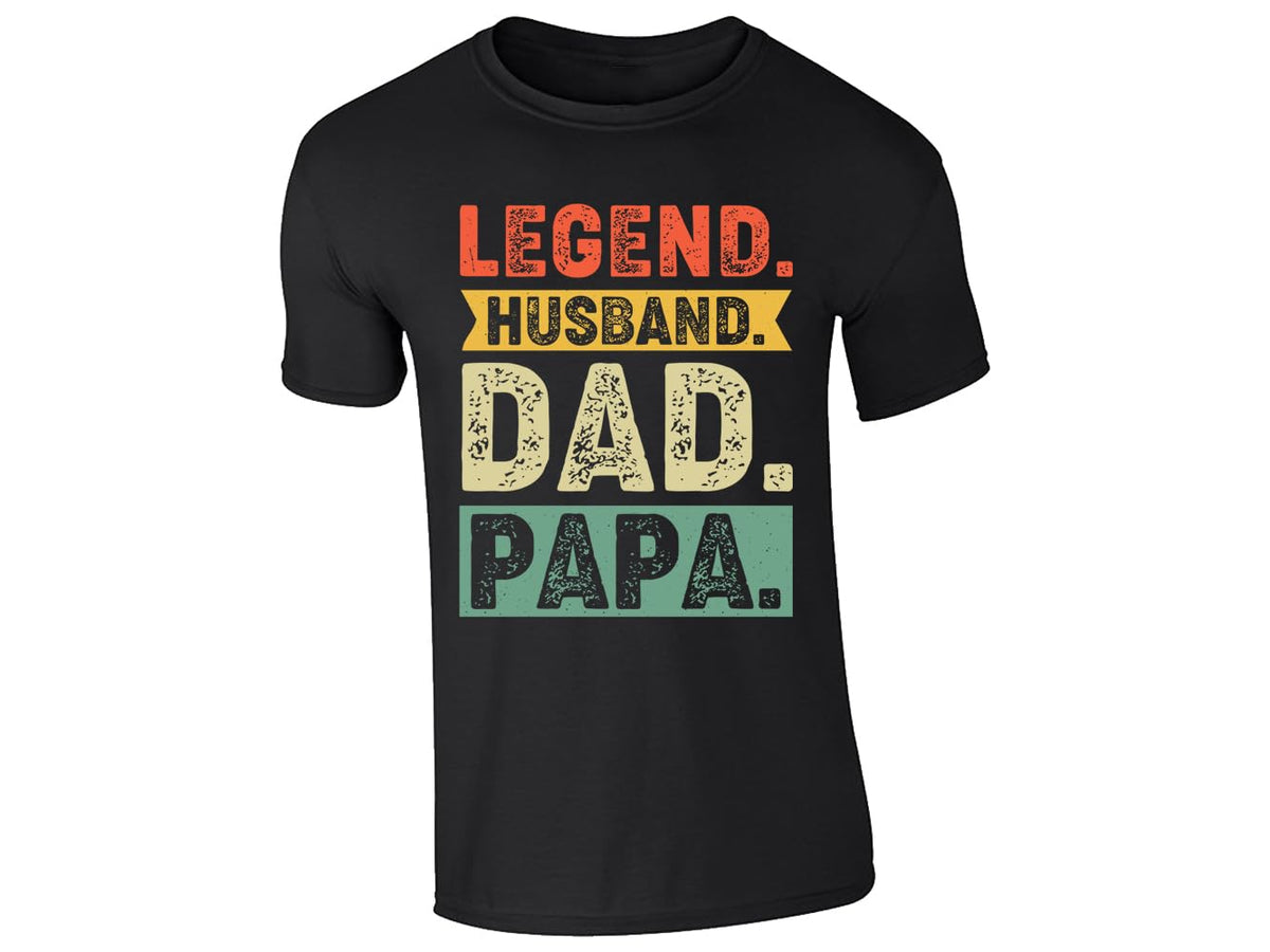 Black men's T-shirt with “Legend. Husband. Dad. Papa.” design