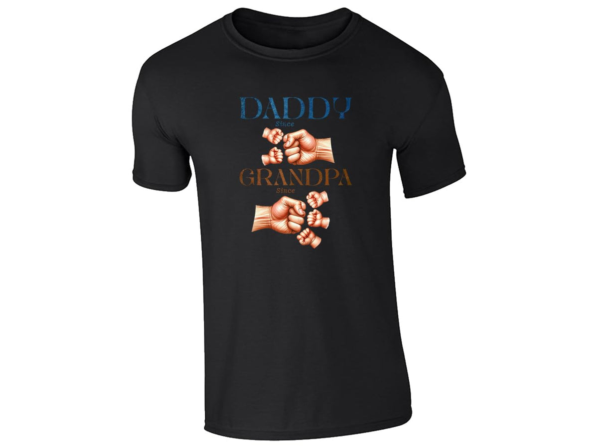 Black men's T-shirt with “Daddy since… Grandpa since…” fist bump design