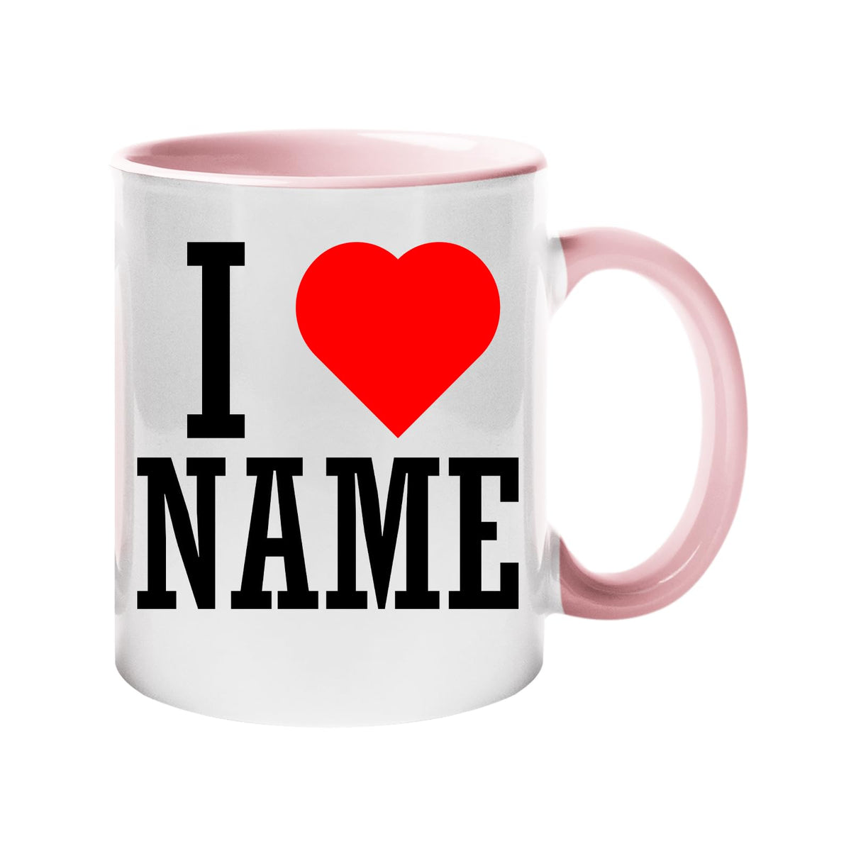 I love name mug with a light pink handle and inside
