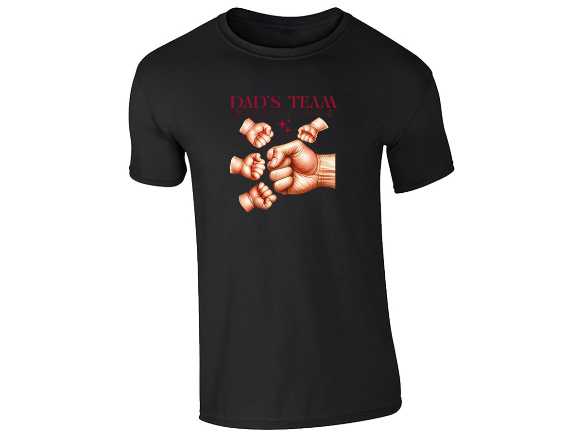 Black men's T-shirt with “Dad’s Team” fist bump design
