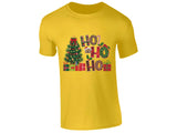 Yellow kids' T-shirt with “Ho Ho Ho” Christmas tree and presents design