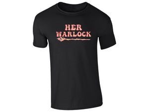 Black men's T-shirt with “Her Warlock” wand design